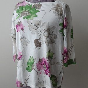 Talbots Floral Bateau Neckline 3/4 Sleeve Cotton Tee - Size XP
